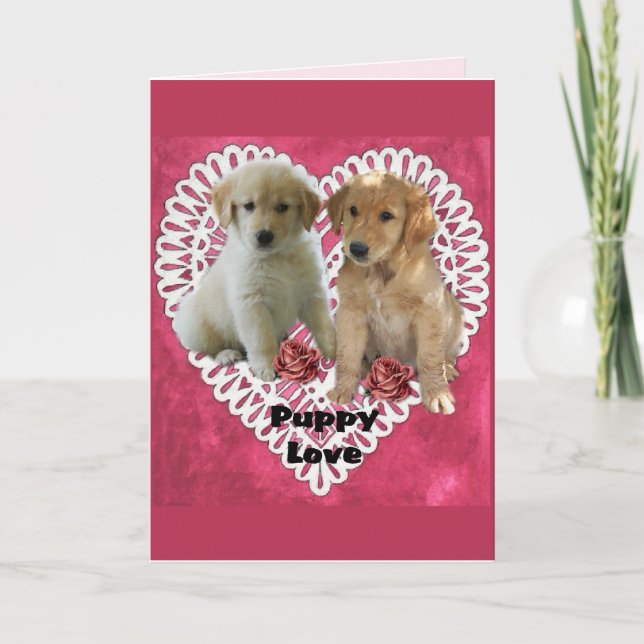 Tarjeta Festiva Golden Retriever Cuppies Valentines (Anverso)