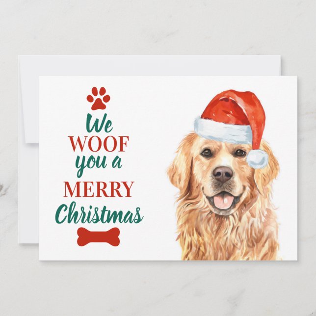 Tarjeta Festiva Golden Retriever Cute Dog Merry Christmas (Anverso)