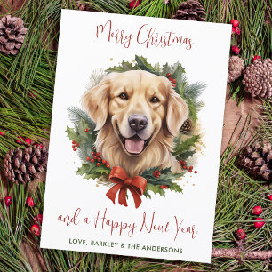 Tarjeta Festiva Golden Retriever Dog Personalizado Merry Christmas