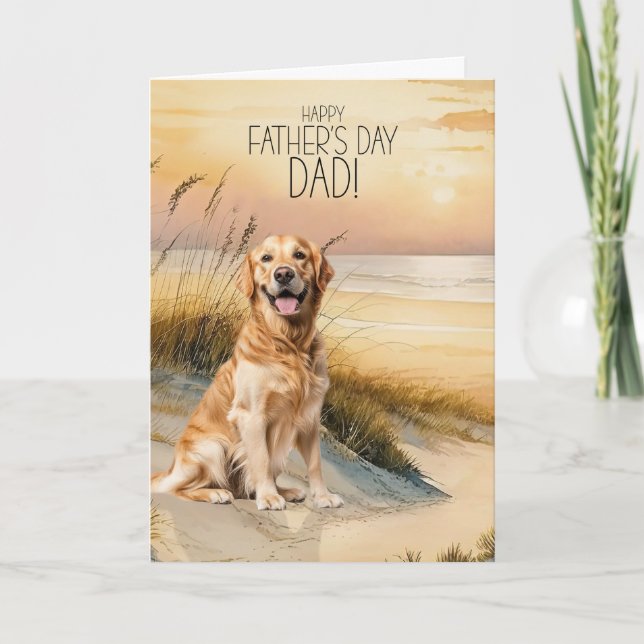 Tarjeta Festiva Golden Retriever Dog Sunset Beach Father's Day (Anverso)