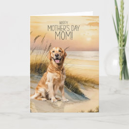 Tarjeta Festiva Golden Retriever Dog Sunset Beach Mother's Day