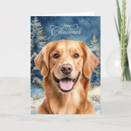 Tarjeta Festiva Golden Retriever Dog Woodland Forest Christmas