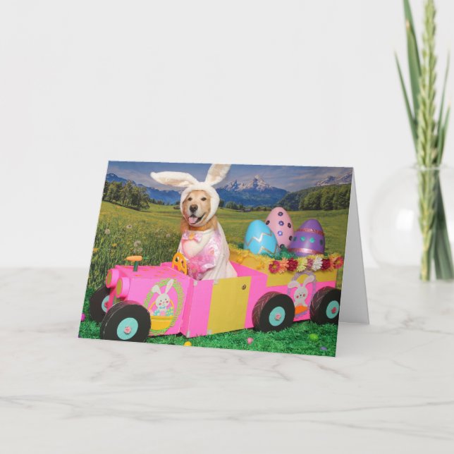 Tarjeta Festiva Golden Retriever Easter Bunny Delivery (Anverso)
