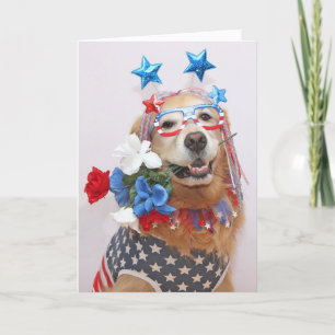 Tarjeta Festiva Golden Retriever Fabuloso 4 de julio 