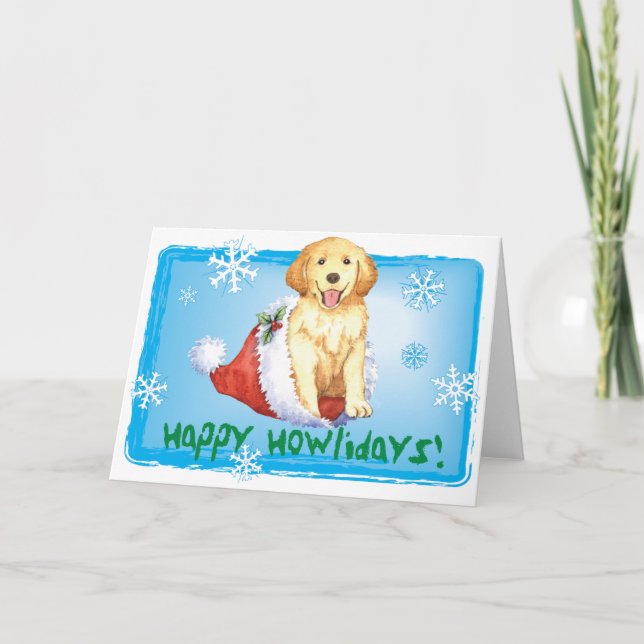 Tarjeta Festiva Golden retriever feliz de Howliday (Anverso)