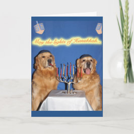 Tarjeta Festiva Golden Retriever Hanukkah Menorah Lighting