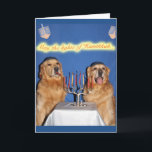 Tarjeta Festiva Golden Retriever Hanukkah Menorah Lighting<br><div class="desc">Estos recuperadores dorados están iluminando la menorah para desear a todos un Hanukkah dorado.</div>