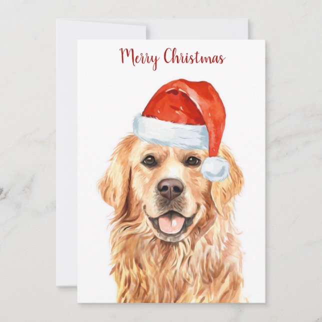 Tarjeta Festiva Golden Retriever Merry Christmas Puppy Dog (Anverso)