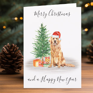 Tarjeta Festiva Golden Retriever Merry Christmas Santa Dog