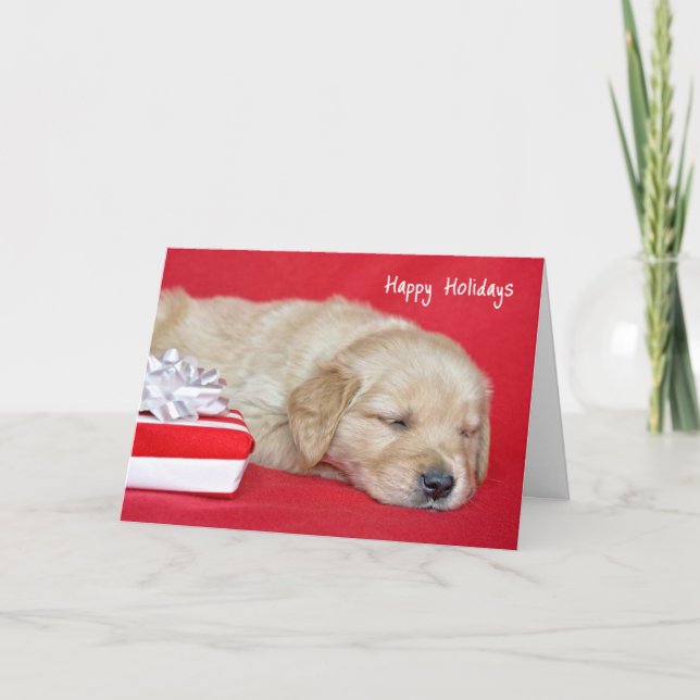 Tarjeta Festiva Golden Retriever Navidades Puppy (Anverso)