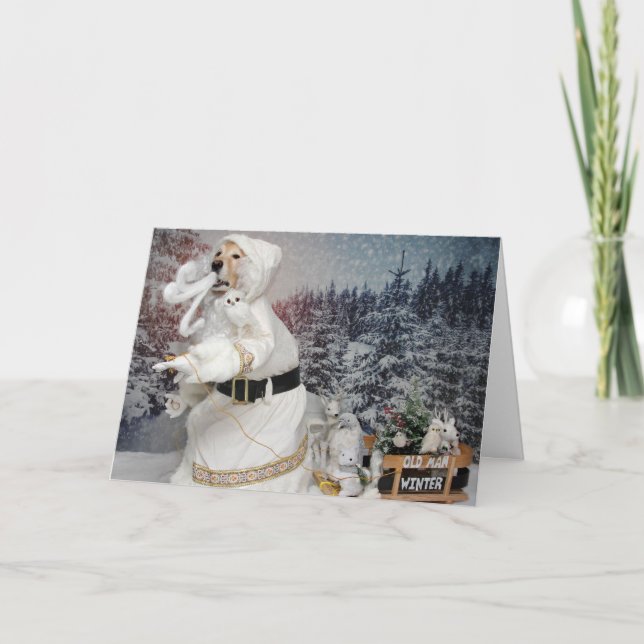 Tarjeta Festiva Golden Retriever Old Man Winter Wonderland (Anverso)