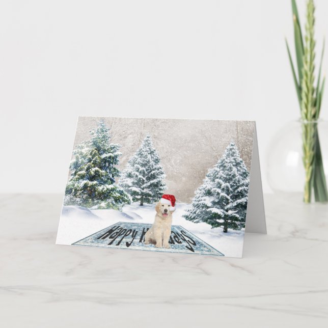 Tarjeta Festiva Golden Retriever on Holiday Rug (Anverso)