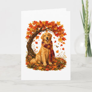 Tarjeta Festiva Golden Retriever Otoño Acogedor Día de Acción de G