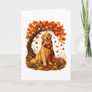 Tarjeta Festiva Golden Retriever Otoño Acogedor Día de Acción de G