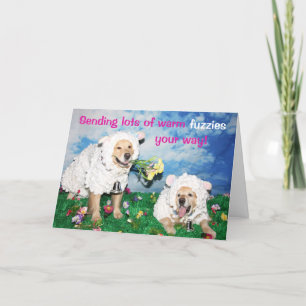 Tarjeta Festiva Golden retriever Pascua Fuzzies caliente