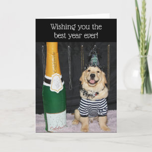 Tarjeta Festiva Golden Retriever Puppy New Years Wiers