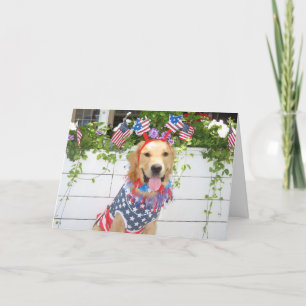 Tarjeta Festiva Golden Retriever Starry 4 de julio