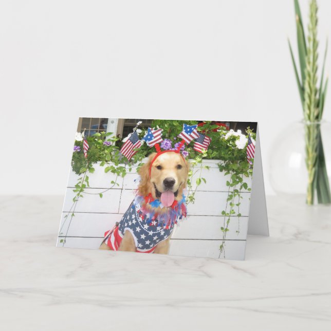 Tarjeta Festiva Golden Retriever Starry 4 de julio (Anverso)