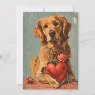 Tarjeta Festiva Golden Retriever Vintage San Valentín