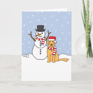 Tarjeta Festiva Golden Retriever y Snowman
