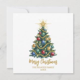 Tarjeta Festiva Golden Star watercolor Christmas Tree Card