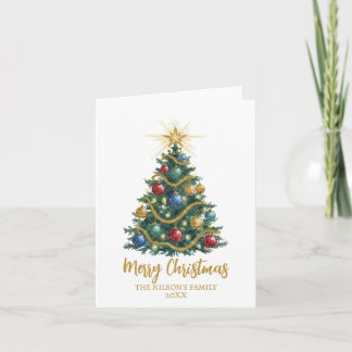 Tarjeta Festiva Golden Star watercolor Christmas Tree Card