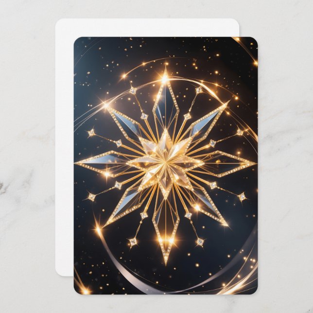 Tarjeta Festiva Golden Starburst Holiday Greeting Card (Anverso / Reverso)
