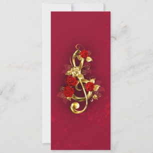 Tarjeta Festiva Golden Treble Clef con flores Rosas