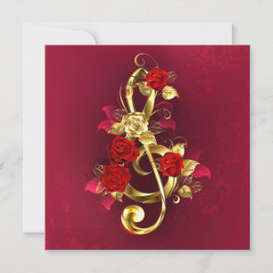 Tarjeta Festiva Golden Treble Clef con flores Rosas