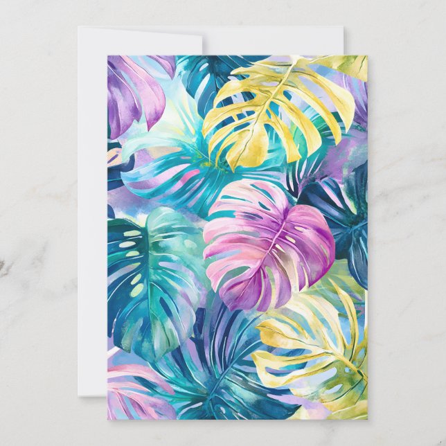 Tarjeta Festiva Golden Watercolor Tropical Leaves Paradise (Anverso)