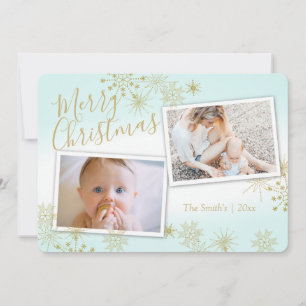 Tarjeta Festiva Golden Winter Snowflakes Holiday Photo