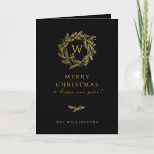 Tarjeta Festiva Golden Winter Wreath Black