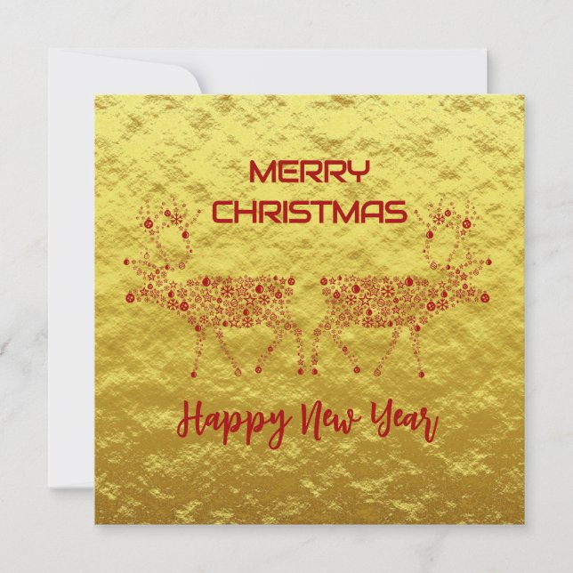 Tarjeta Festiva Golden wish card Merry Christmas new year reindeer (Anverso)