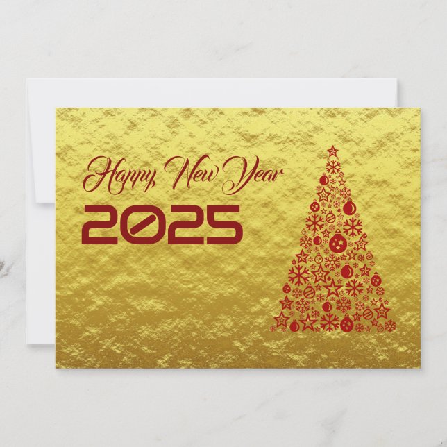 Tarjeta Festiva Golden wish card New Year with christmas tree (Anverso)