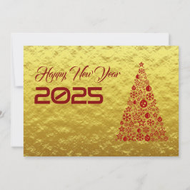 Tarjeta Festiva Golden wish card New Year with christmas tree