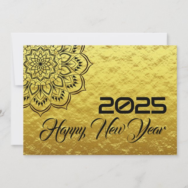 Tarjeta Festiva Golden wish card New Year with mandala (Anverso)