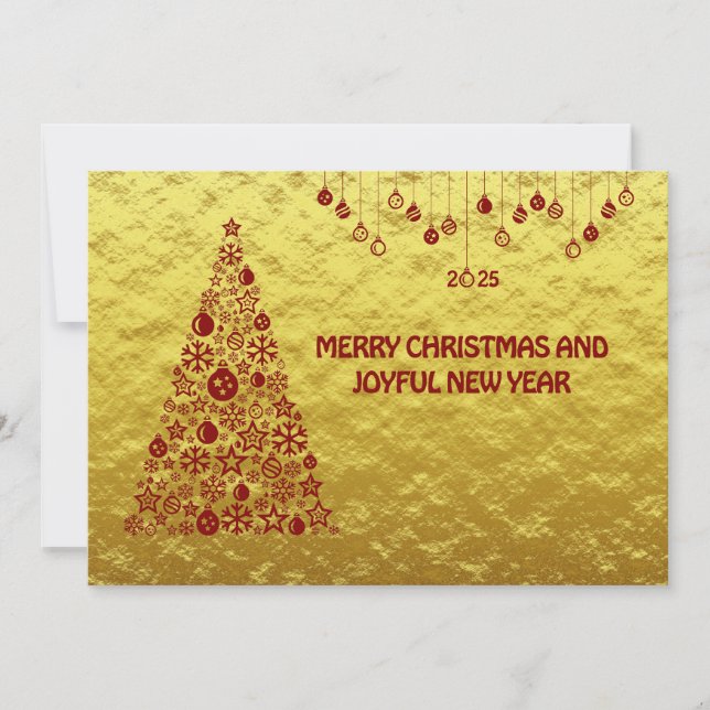 Tarjeta Festiva Golden wish card New Year with tree & balls (Anverso)