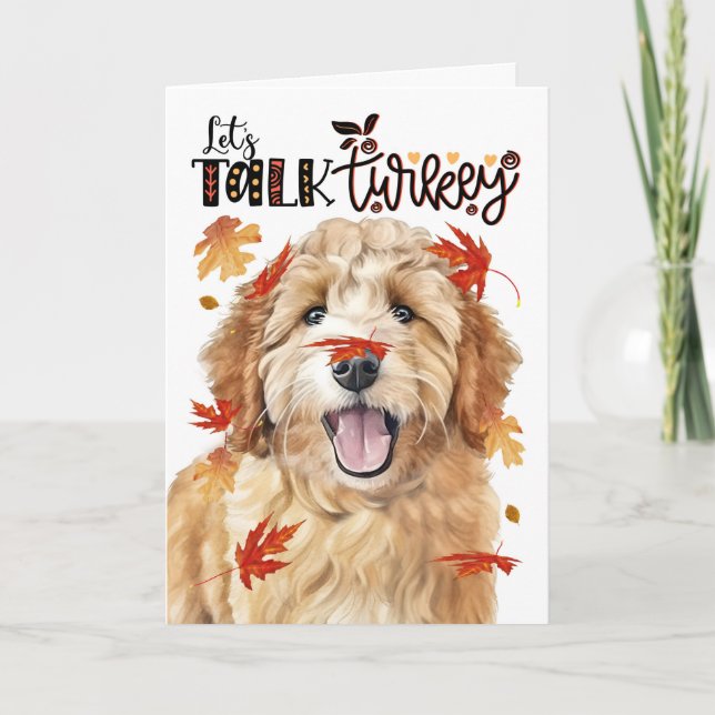 Tarjeta Festiva Goldendoodle Dog de Acción de Gracias hablemos de  (Anverso)