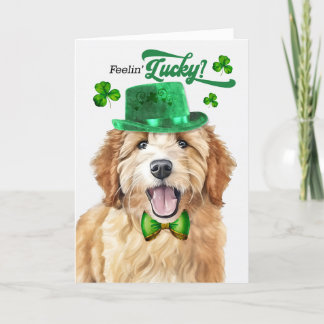 Tarjeta Festiva Goldendoodle Dog Feelin' Lucky St Patrick's Day