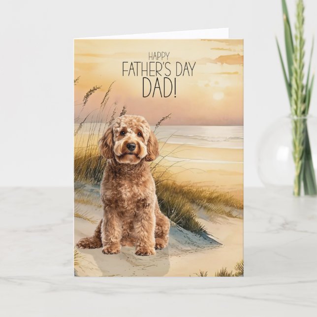 Tarjeta Festiva Goldendoodle Dog Sunset Beach Father's Day (Anverso)