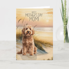 Tarjeta Festiva Goldendoodle Dog Sunset Beach Mother's Day
