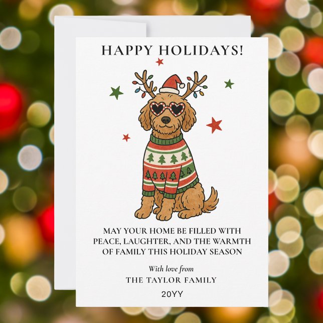 Tarjeta Festiva Goldendoodle Dog Ugly Sweater Christmas (Goldendoodle Dog Ugly Sweater Christmas Holiday Card
)