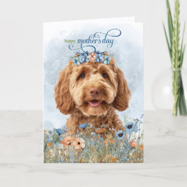 Tarjeta Festiva Goldendoodle Dog Wildflowers Mother's Day