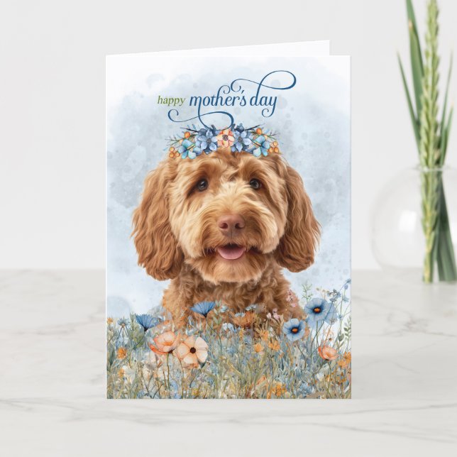 Tarjeta Festiva Goldendoodle Dog Wildflowers Mother's Day (Anverso)
