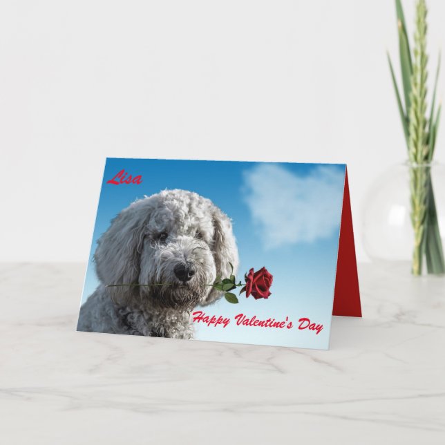 TARJETA FESTIVA  GOLDENDOODLE  FELIZ DÍA DE SAN VALENTÍN (Anverso)