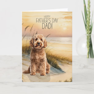 Tarjeta Festiva Goldendoodle Perro Atardecer Playa Día del Padre