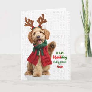 Tarjeta Festiva Goldendoodle Perro Divertido Pulgas Navidog con No