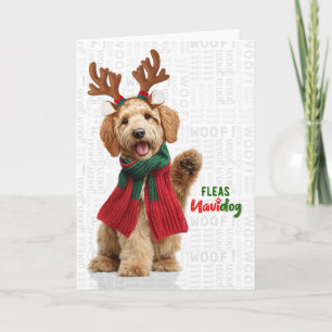 Tarjeta Festiva Goldendoodle Perro Divertido Pulgas Navidog Navida