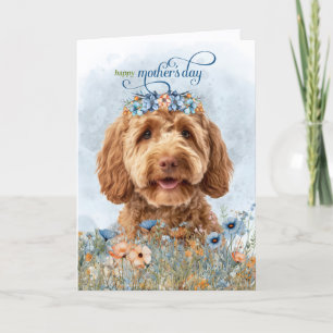 Tarjeta Festiva Goldendoodle Perro Flores Silvestres Día de la Mad