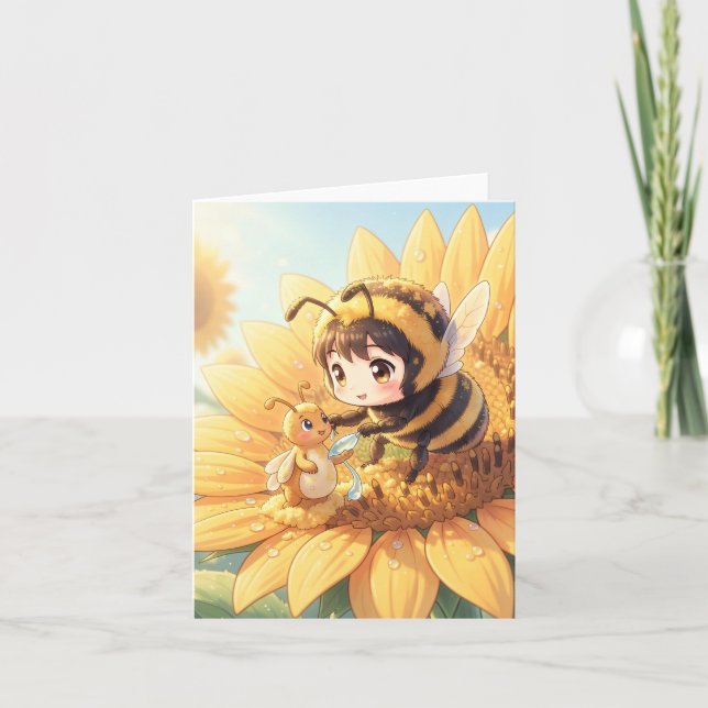 Tarjeta Festiva Goldene Hummel im Blütentanz.7 (Anverso)